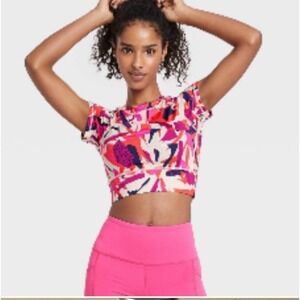 J. Dow Fitness crop top, for workouts, athleisure. Size large, bright, Geometric